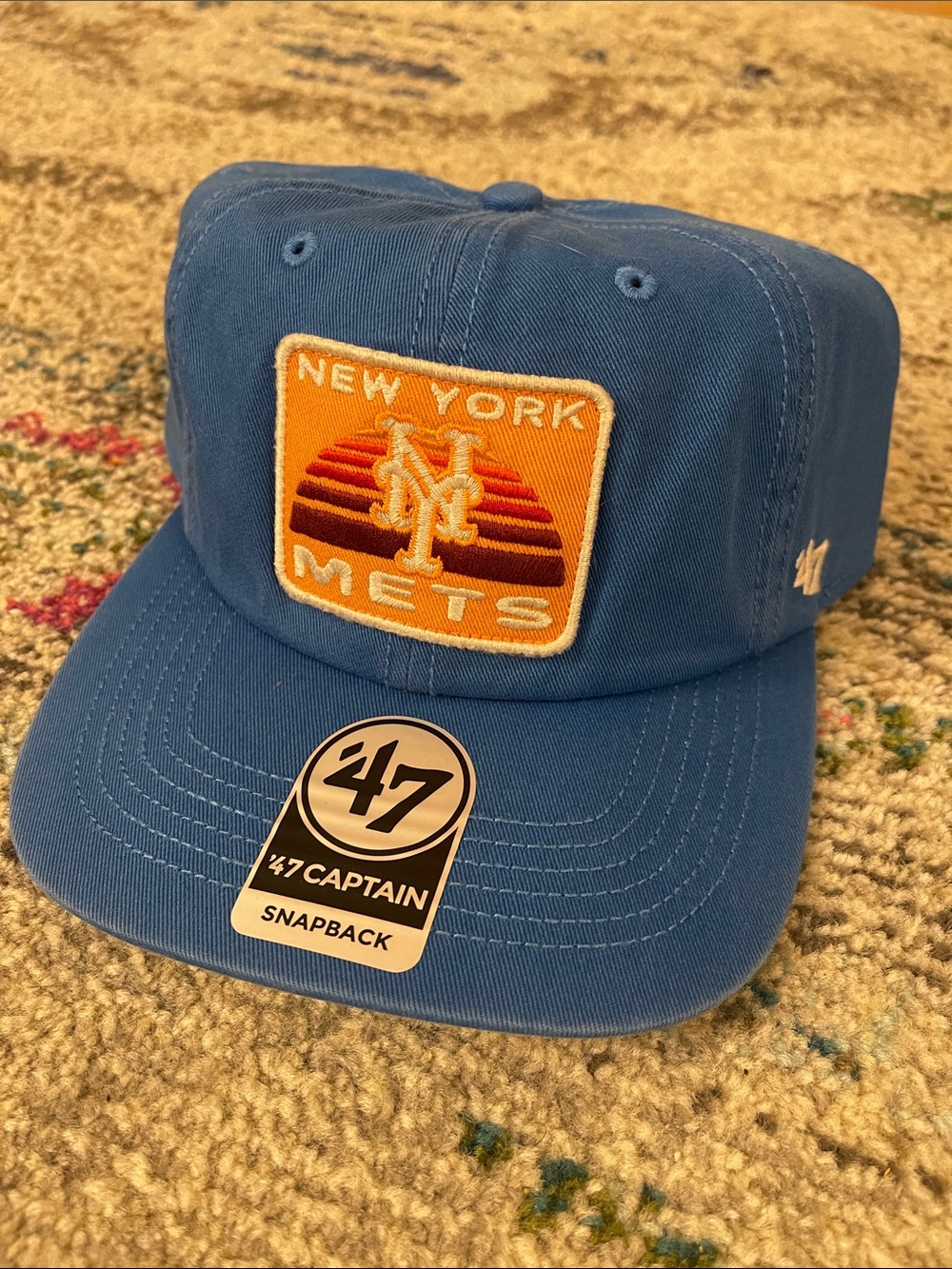 RARE! 47 New York Mets Light Blue Snapback Hat with Orange Patch